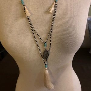 B/W turquoise tassel necklace